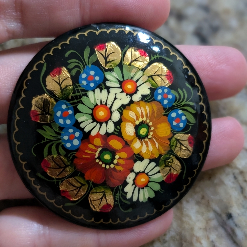 Floral Hand-Painted Brooch Russian Moscow